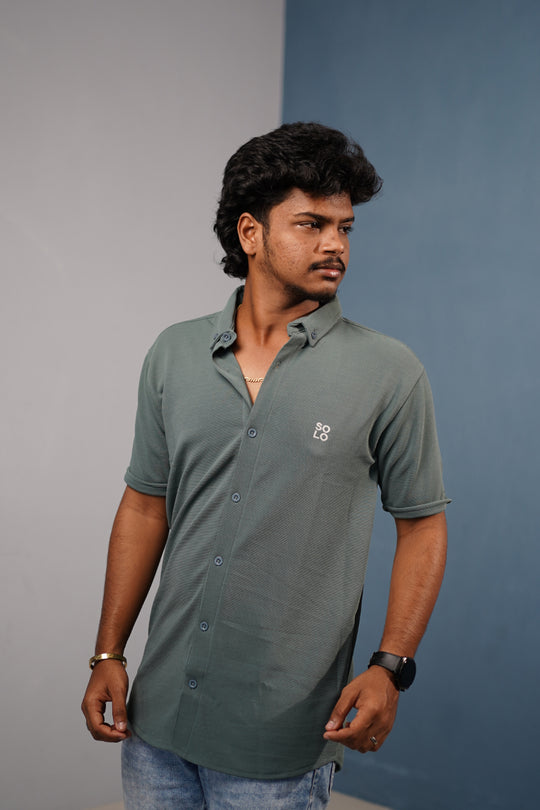 Men’s Half Sleeve 07 Lycra Shirt | Stretch Fit Casual Wear - Dark Grey – 7MAN Men's Fashion India