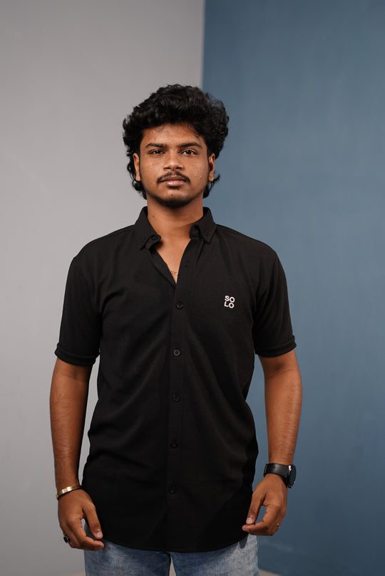 Men’s Half Sleeve 07 Lycra Shirt | Stretch Fit Casual Wear - Black