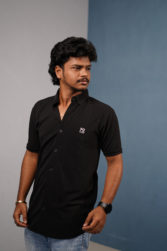 Men’s Half Sleeve 07 Lycra Shirt | Stretch Fit Casual Wear - Black