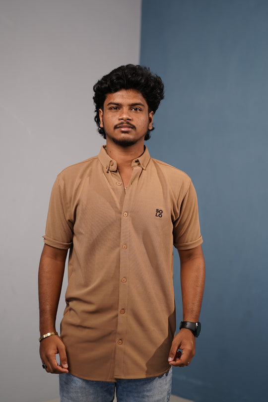 Men’s Half Sleeve 07 Lycra Shirt | Stretch Fit Casual Wear - Brown