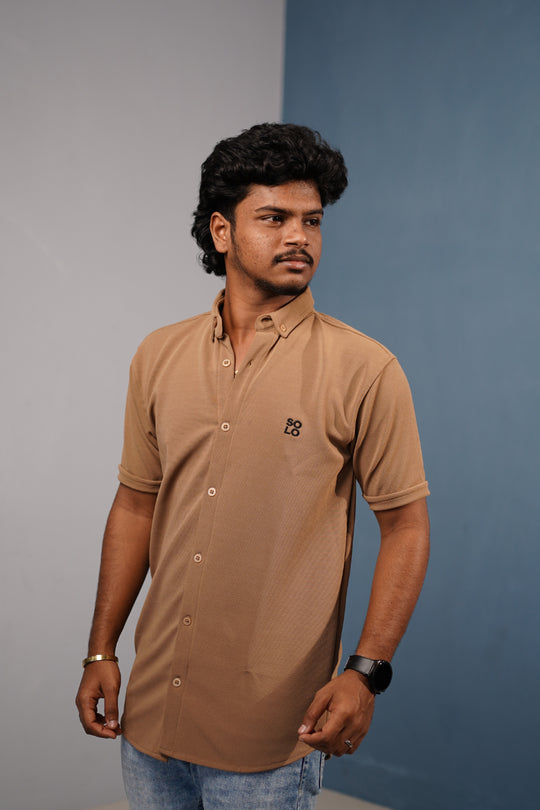 Men’s Half Sleeve 07 Lycra Shirt | Stretch Fit Casual Wear - Brown