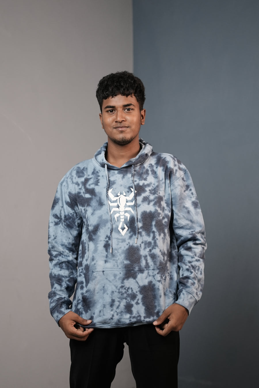 Mens Full Sleeve TieDie Scorpio Printed HoodieInk Blue mens trending streetwear India 7Man