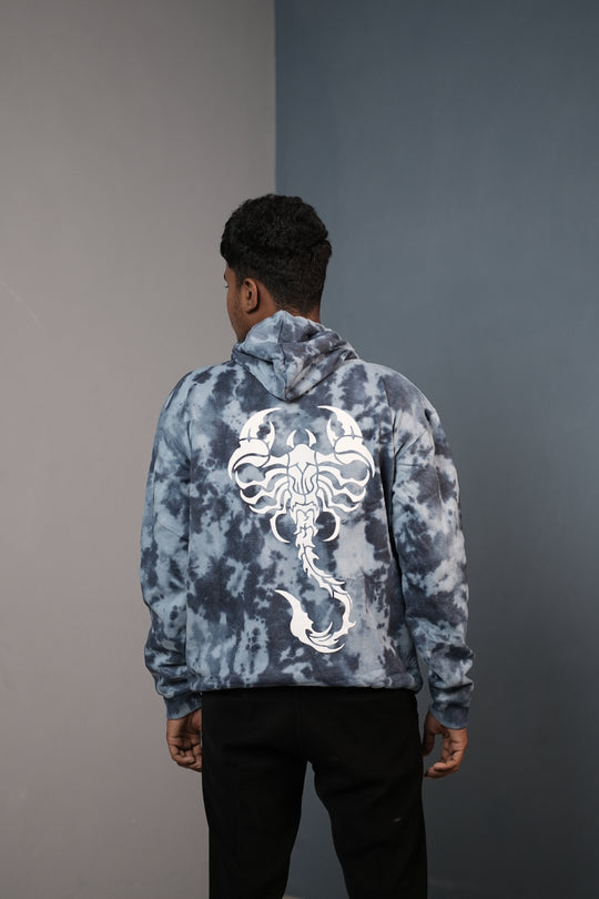 Men’s Full Sleeve Tie-Die Scorpio Printed Hoodie-Ink Blue – alternate view – 7MAN India