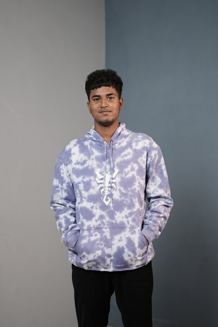 Mens Full Sleeve TieDie Scorpio Printed Hoodiewhite with blue mens trending streetwear India 7Man