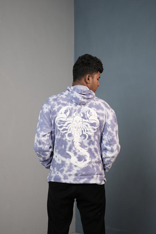 Men’s Full Sleeve Tie-Die Scorpio Printed Hoodie-Lavendar – alternate view – 7MAN India