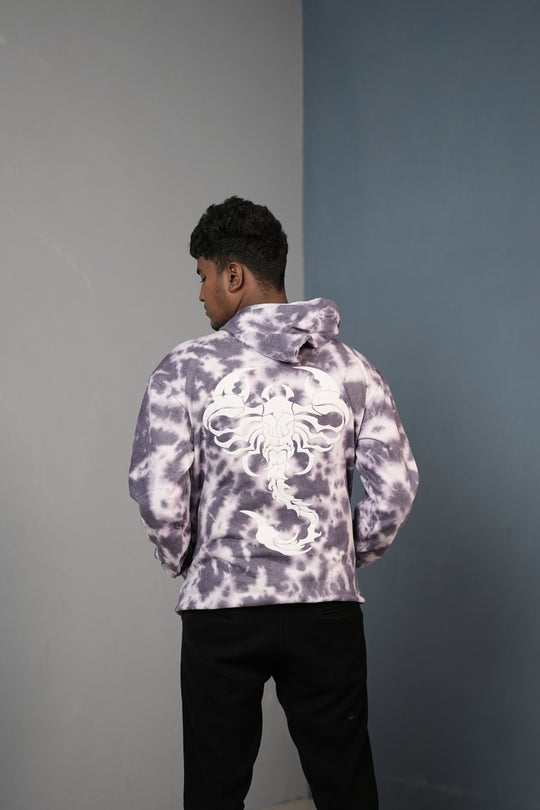 Men’s Full Sleeve Tie-Die Scorpio Printed Hoodie-Violet – alternate view – 7MAN India