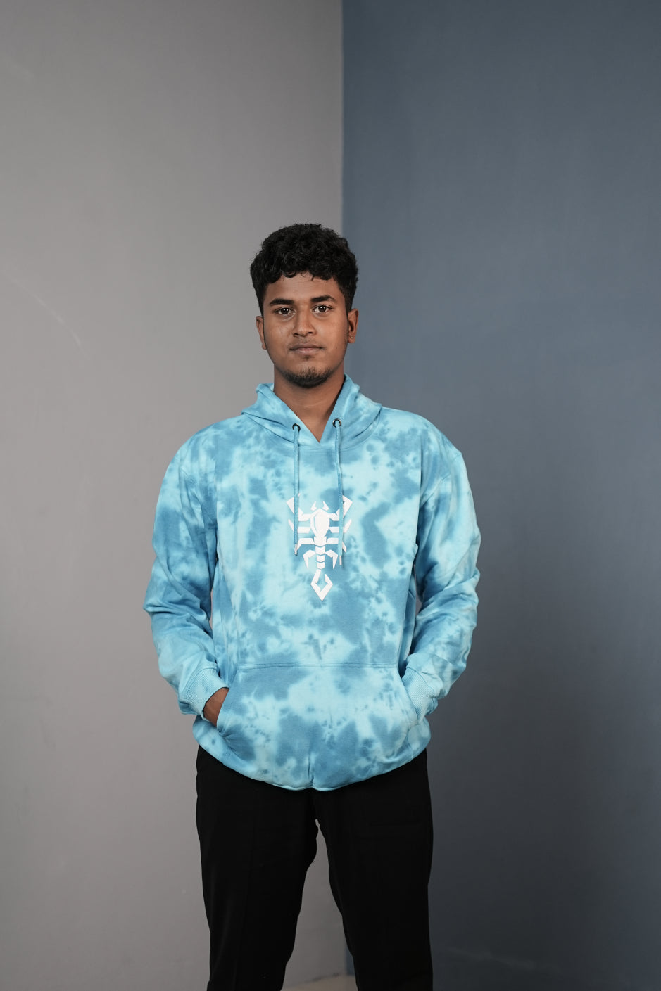 Mens Full Sleeve TieDie Scorpio Printed HoodieSky Blue mens trending streetwear India 7Man