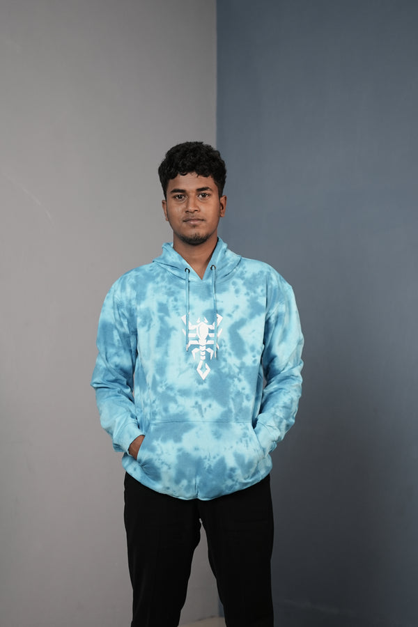 Men’s Full Sleeve Tie-Die Scorpio Printed Hoodie-Ice Blue