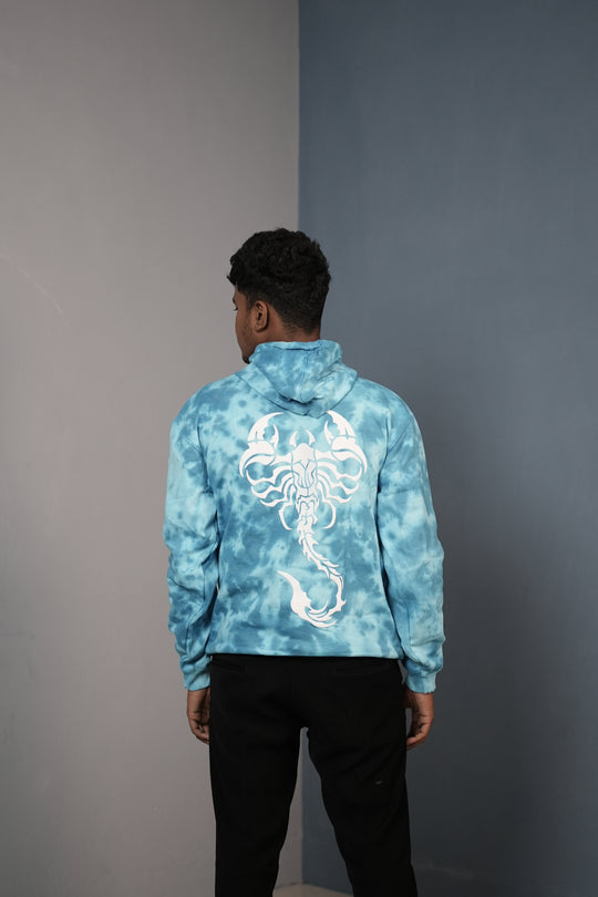 Men’s Full Sleeve Tie-Die Scorpio Printed Hoodie-Ice Blue – alternate view – 7MAN India