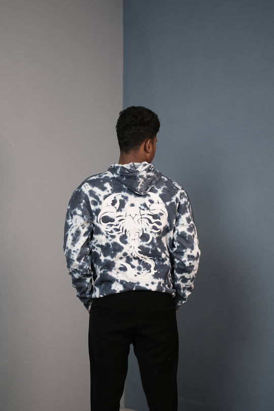 Men’s Full Sleeve Tie-Die Scorpio Printed Hoodie- Dark Grey – alternate view – 7MAN India