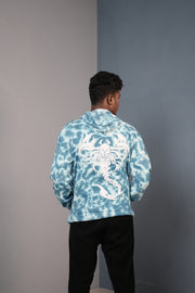 Men’s Full Sleeve Tie-Dye Scorpio Printed Hoodie-Light Blue