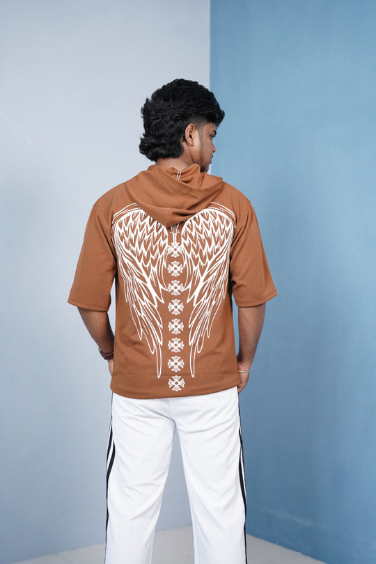 Five Sleeve WINGS Print Hoodie for Men - Dark Brown – 7MAN Men's Fashion India