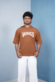 Five Sleeve WINGS Print Hoodie for Men - Dark Brown