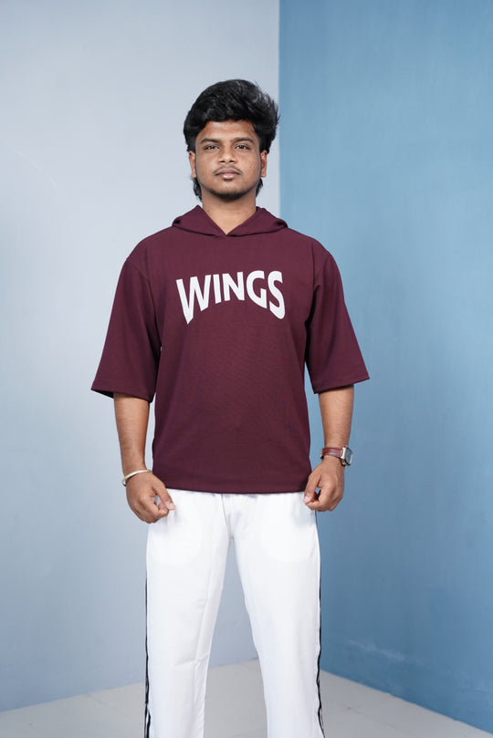 Five Sleeve WINGS Print Hoodie for Men - Maroon – alternate view – 7MAN India