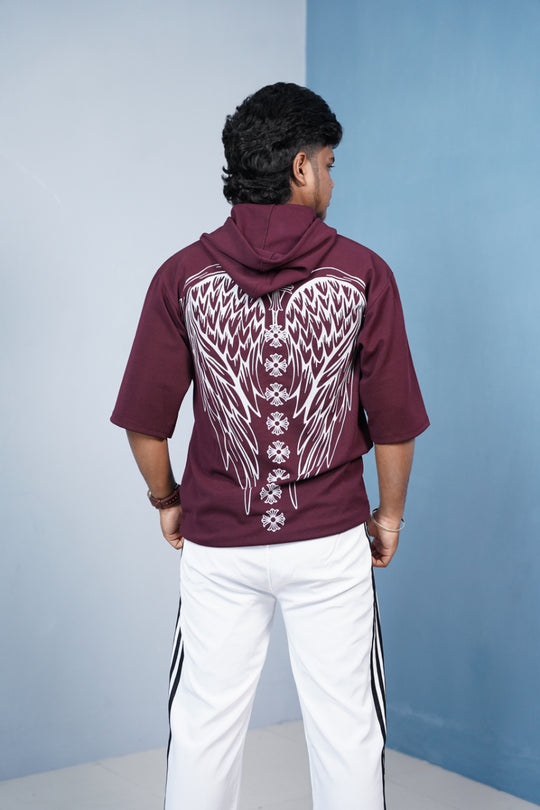 Five Sleeve WINGS Print Hoodie for Men - Maroon – 7MAN Men's Fashion India