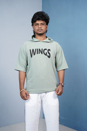 Five Sleeve WINGS Print Hoodie for Men - Pista Green