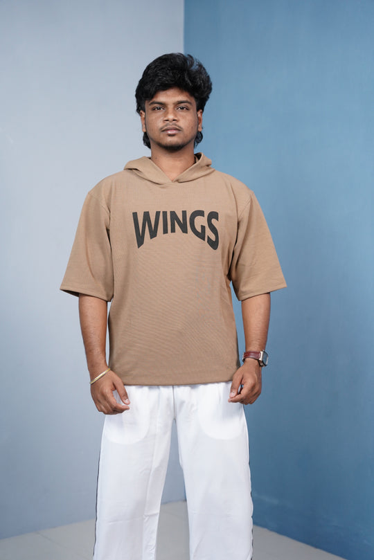 Five Sleeve WINGS Print Hoodie for Men - Light Brown – alternate view – 7MAN India