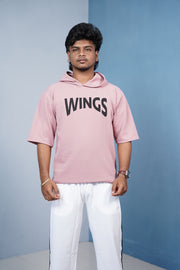 Five Sleeve WINGS Print Hoodie for Men - Pink