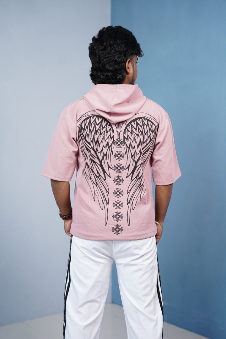 Five Sleeve WINGS Print Hoodie and Baggy Pant Coord Set for Men  Pink mens trending streetwear India 7Man