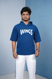 Five Sleeve WINGS Print Hoodie for Men - Petrol Blue