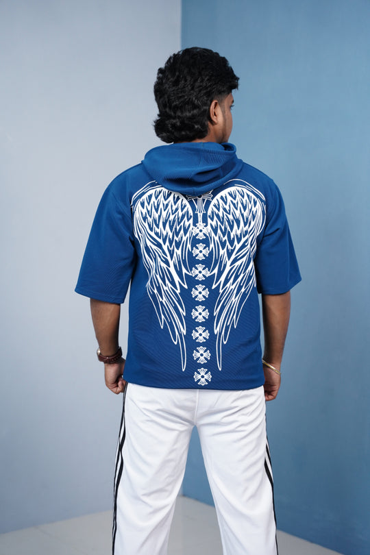 Five Sleeve WINGS Print Hoodie for Men - Petrol Blue – 7MAN Men's Fashion India