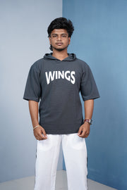 Five Sleeve WINGS Print Hoodie for Men - Grey