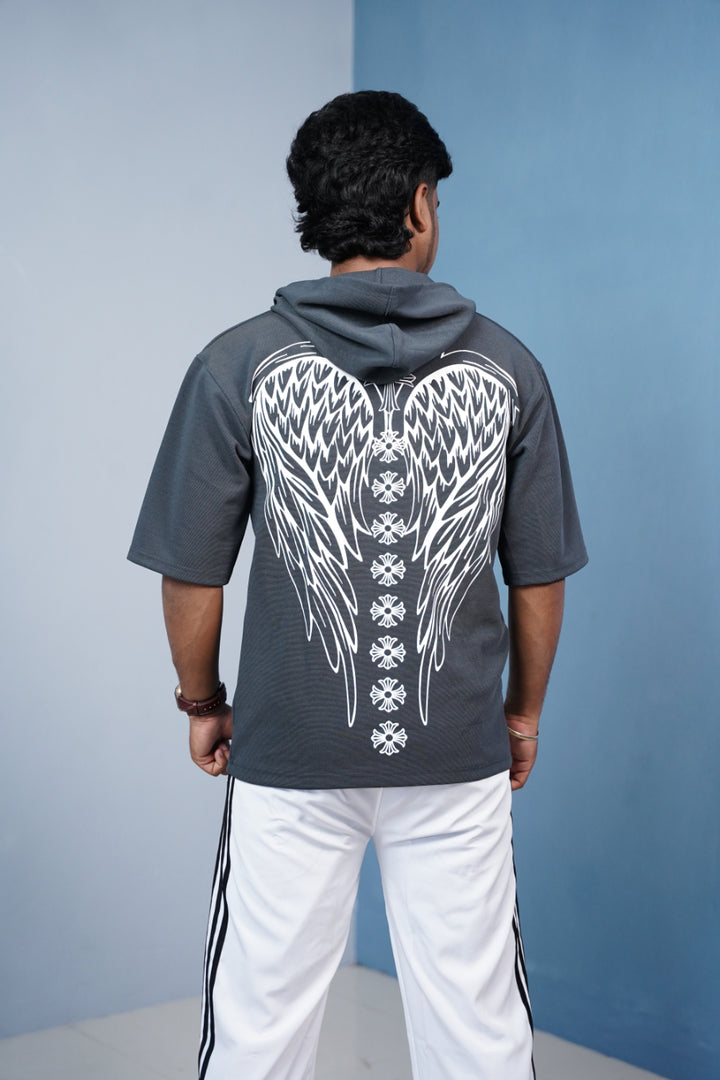 Five Sleeve WINGS Print Hoodie and Baggy Pant Coord Set for Men  Grey mens trending streetwear India 7Man