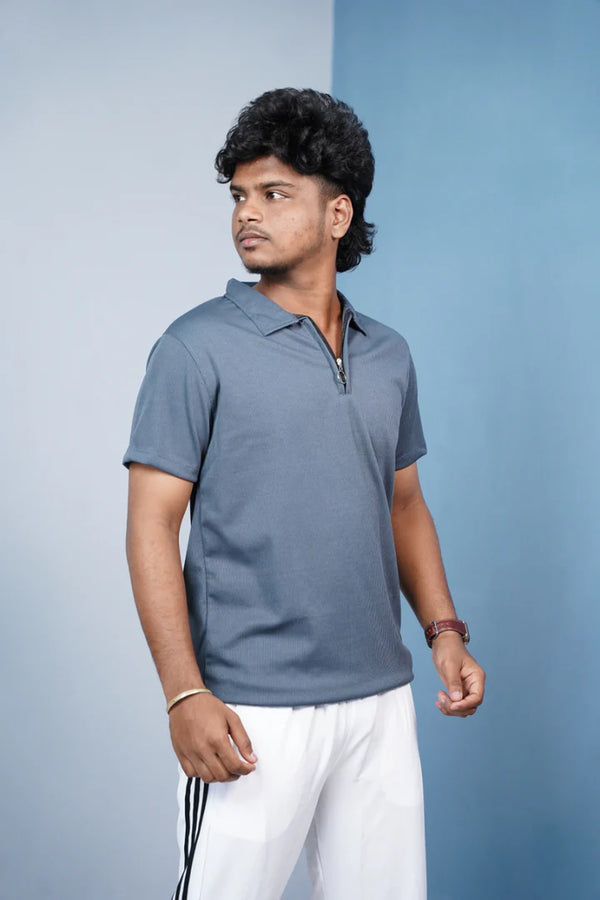 Short Sleeve Korean Tshirt and Baggy Pant Co-ord Set for Men - Grey + White