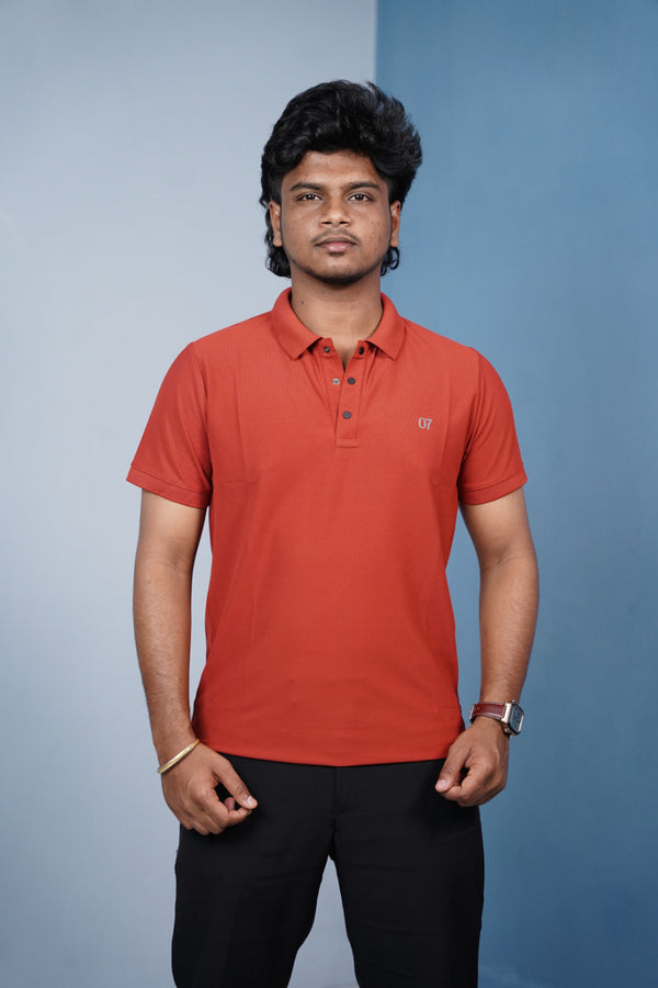 Short Sleeve Collar Neck Button Style 07 Polo Tshirt for Men -Red