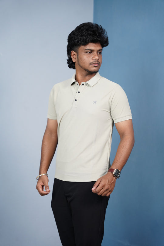 Short Sleeve Collar Neck Button Style 07 Polo Tshirt for Men -Sandal – alternate view – 7MAN India