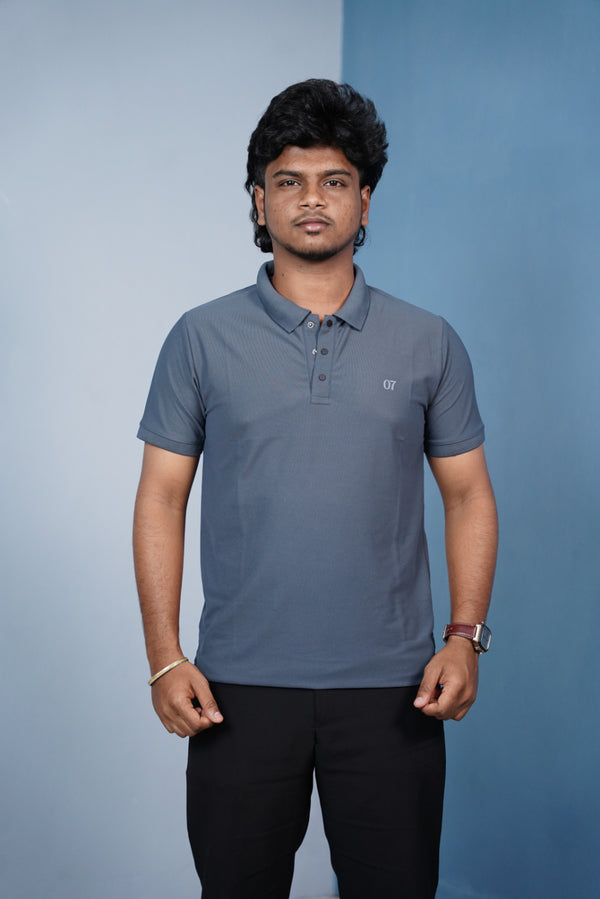 Short Sleeve Collar Neck Button Style 07 Polo Tshirt for Men -Dark Grey