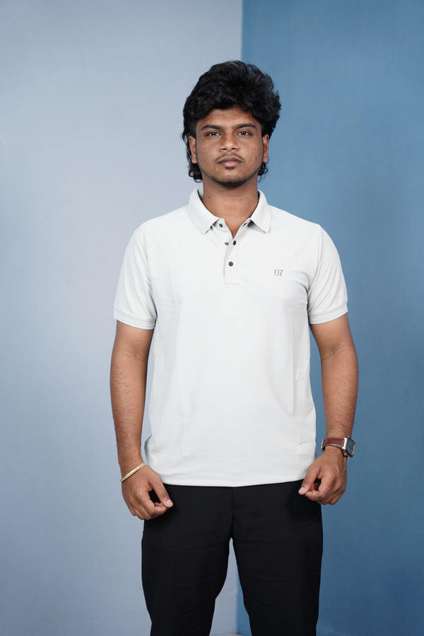 Short Sleeve Collar Neck Button Style 07 Polo Tshirt for Men -Ash