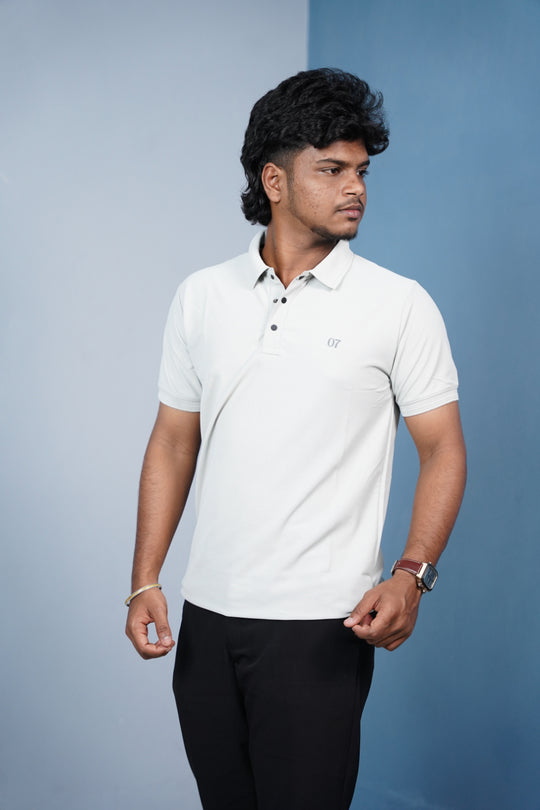 Short Sleeve Collar Neck Button Style 07 Polo Tshirt for Men -Ash – alternate view – 7MAN India