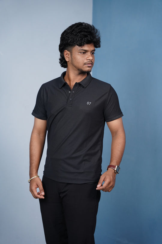 Short Sleeve Collar Neck Button Style 07 Polo Tshirt for Men -Black – alternate view – 7MAN India