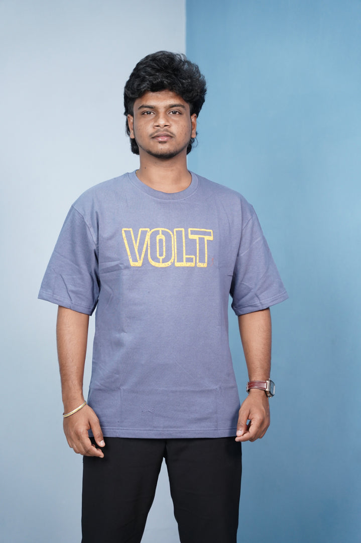 Volt Dept Lightning Back Print Five Sleeve Oversized T-Shirt – Streetwear Trend-Blue