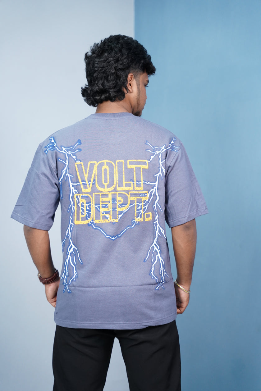 Volt Dept Lightning Back Print Five Sleeve Oversized T-Shirt – Streetwear Trend-Blue