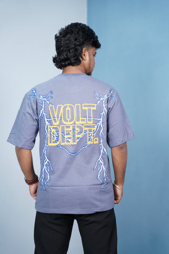 Volt Dept Lightning Back Print Five Sleeve Oversized T-Shirt – Streetwear Trend-Blue