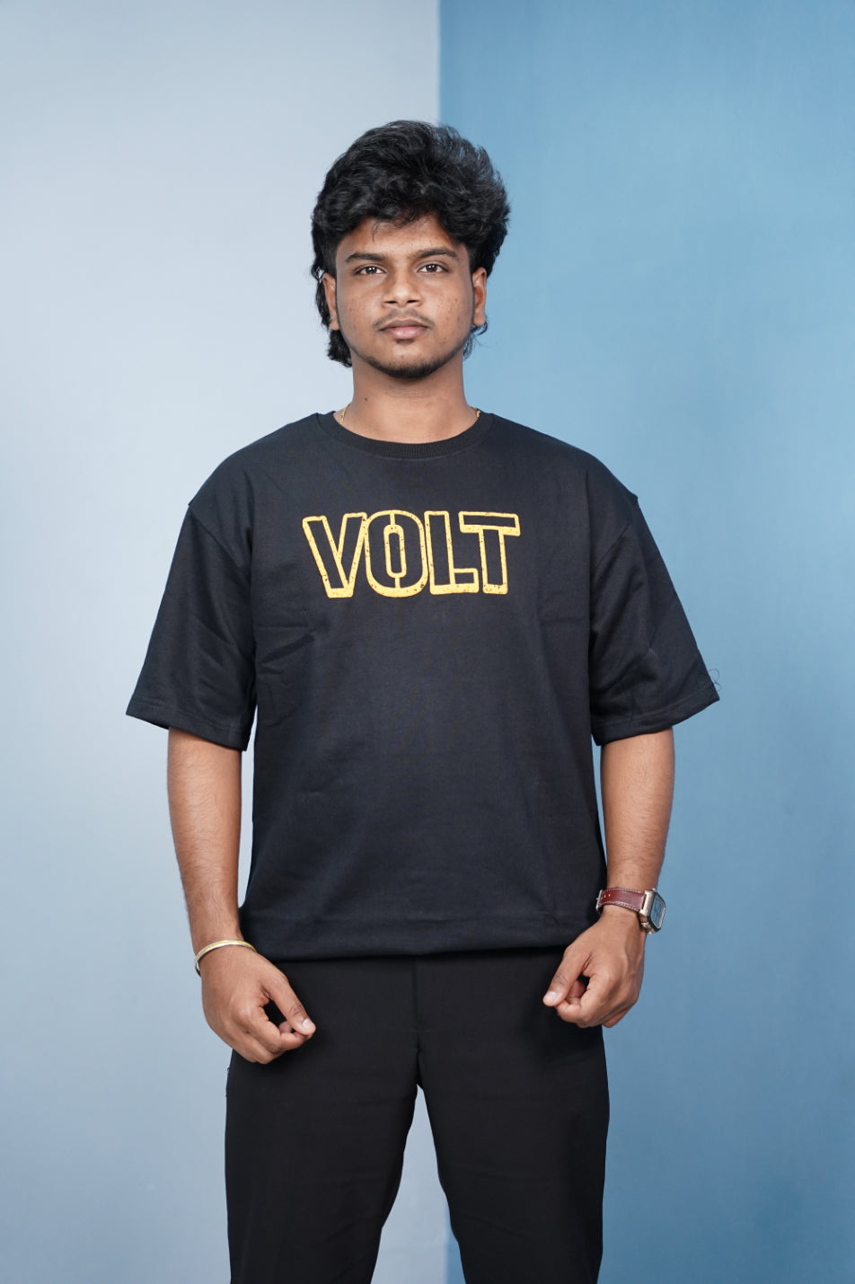 Volt Dept Lightning Back Print Five Sleeve Oversized T-Shirt – Streetwear Trend-Black