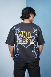 Volt Dept Lightning Back Print Five Sleeve Oversized T-Shirt – Streetwear Trend-Black