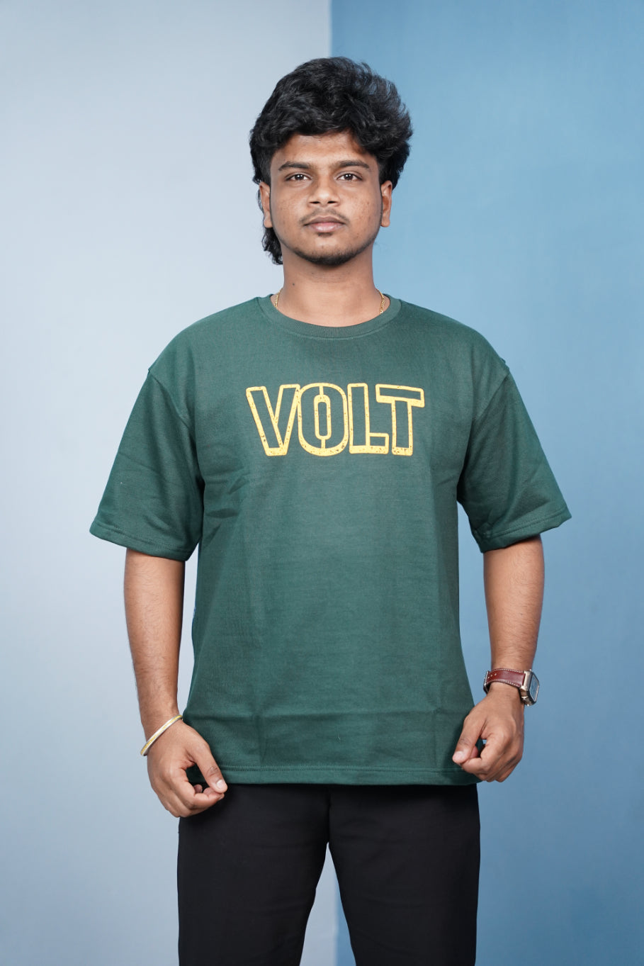 Volt Dept Lightning Back Print Five Sleeve Oversized T-Shirt – Streetwear Trend-Green
