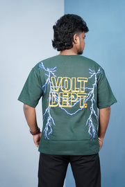 Volt Dept Lightning Back Print Five Sleeve Oversized T-Shirt – Streetwear Trend-Green