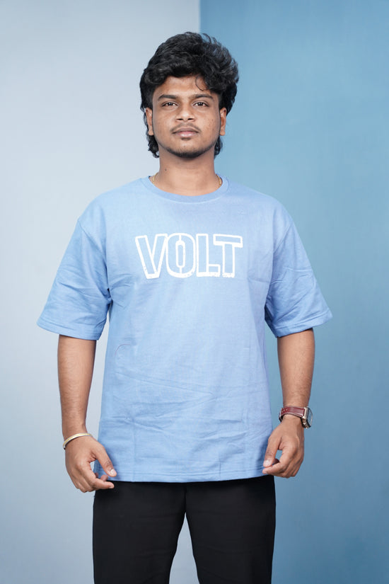 Volt Dept Lightning Back Print Five Sleeve Oversized T-Shirt – Streetwear Trend-Sky Blue