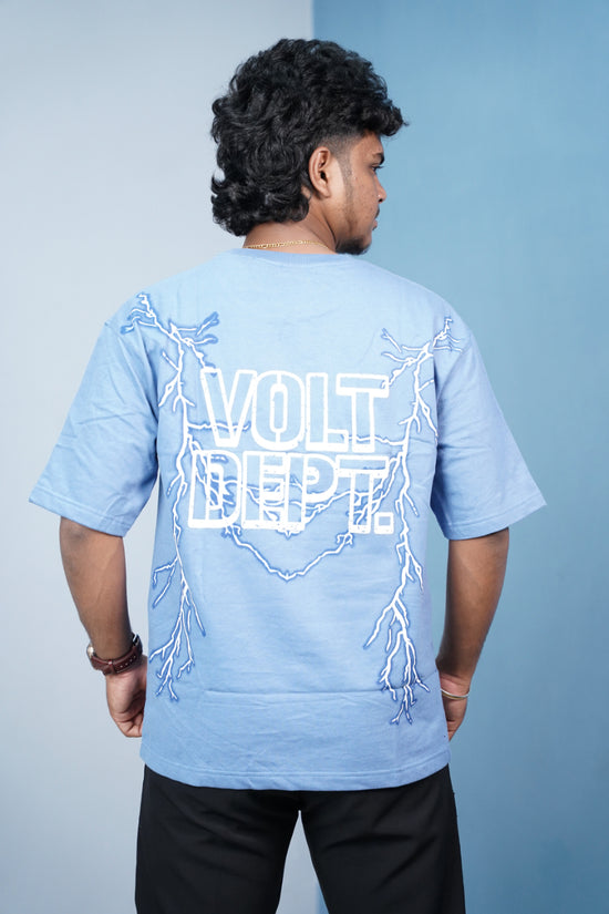 Volt Dept Lightning Back Print Five Sleeve Oversized T-Shirt – Streetwear Trend-Sky Blue