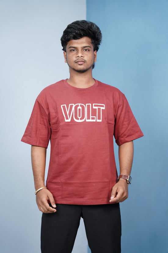 Volt Dept Lightning Back Print Five Sleeve Oversized T-Shirt – Streetwear Trend-Red