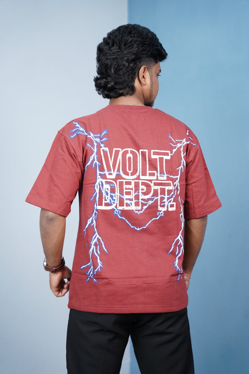 Volt Dept Lightning Back Print Five Sleeve Oversized T-Shirt – Streetwear Trend-Red