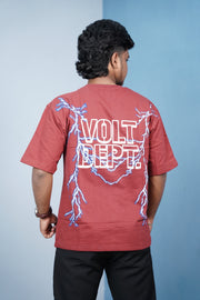 Volt Dept Lightning Back Print Five Sleeve Oversized T-Shirt – Streetwear Trend-Red