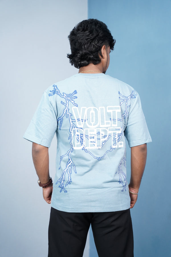 Volt Dept Lightning Back Print Five Sleeve Oversized T-Shirt – Streetwear Trend-Light Blue