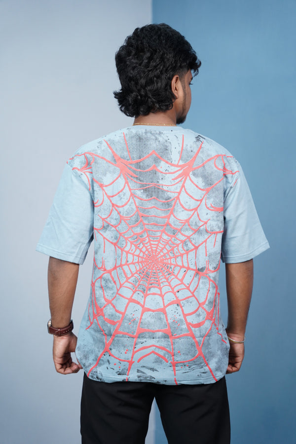 HOOKED Back Print Oversized Five Sleeve T-Shirt for Men | Streetwear Style-Ice Blue