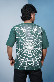 HOOKED Back Print Oversized Five Sleeve T-Shirt for Men | Streetwear Style- Bottle Green