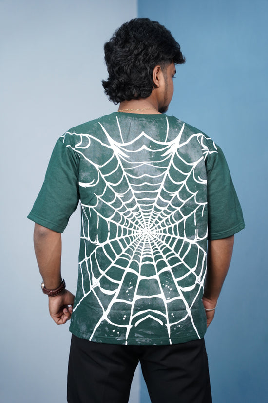 HOOKED Back Print Oversized Five Sleeve T-Shirt for Men | Streetwear Style- Bottle Green